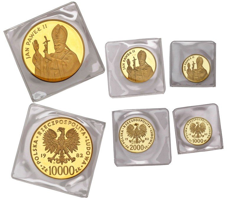 Set Jan Paweł II Papież zestaw 1982 złoto + srebro, stempel lustrzany